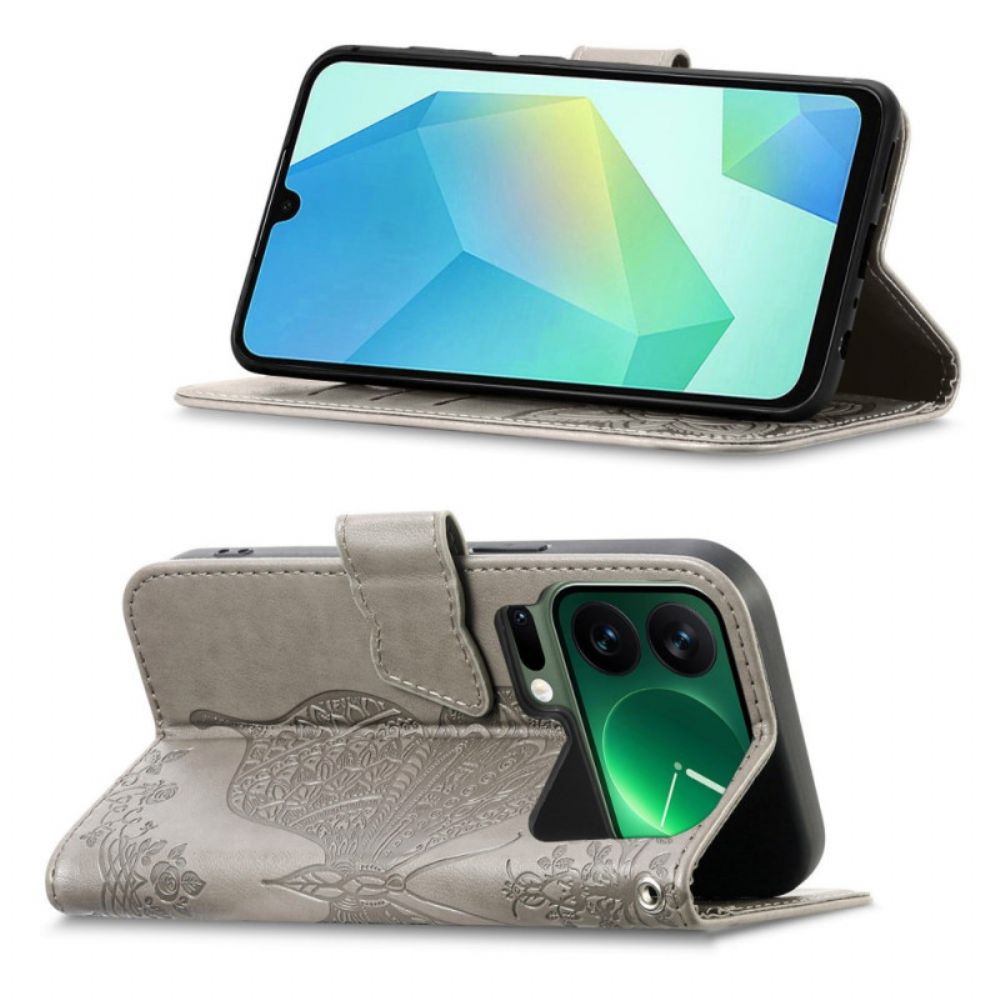 Leren Hoesje Xiaomi 17 Pro Max Vlinder En Strass-steentjes