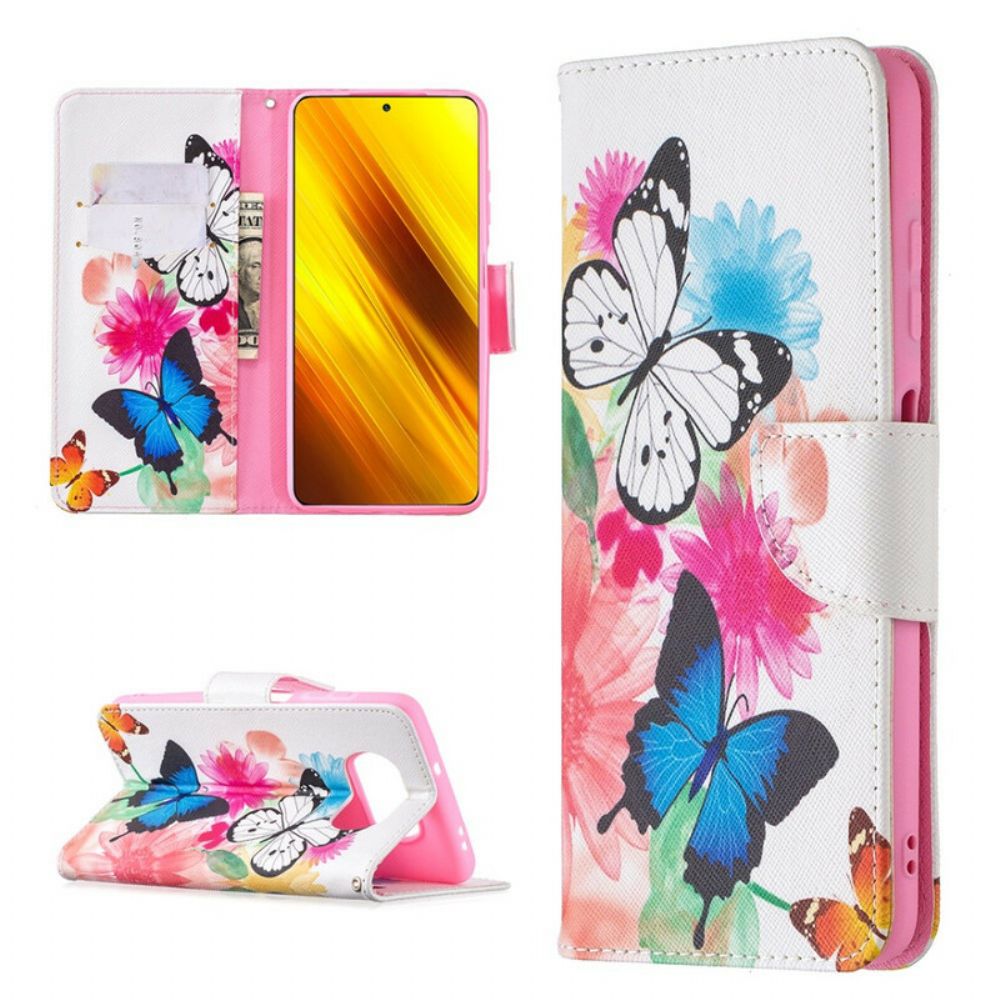 Folio-hoesje voor Poco X3 / X3 Pro / X3 NFC Geschilderde Vlinders En Bloemen