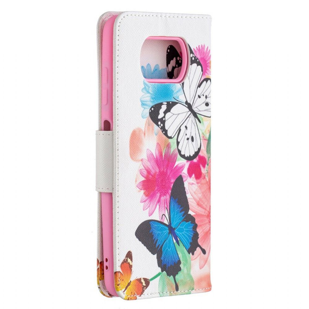 Folio-hoesje voor Poco X3 / X3 Pro / X3 NFC Geschilderde Vlinders En Bloemen