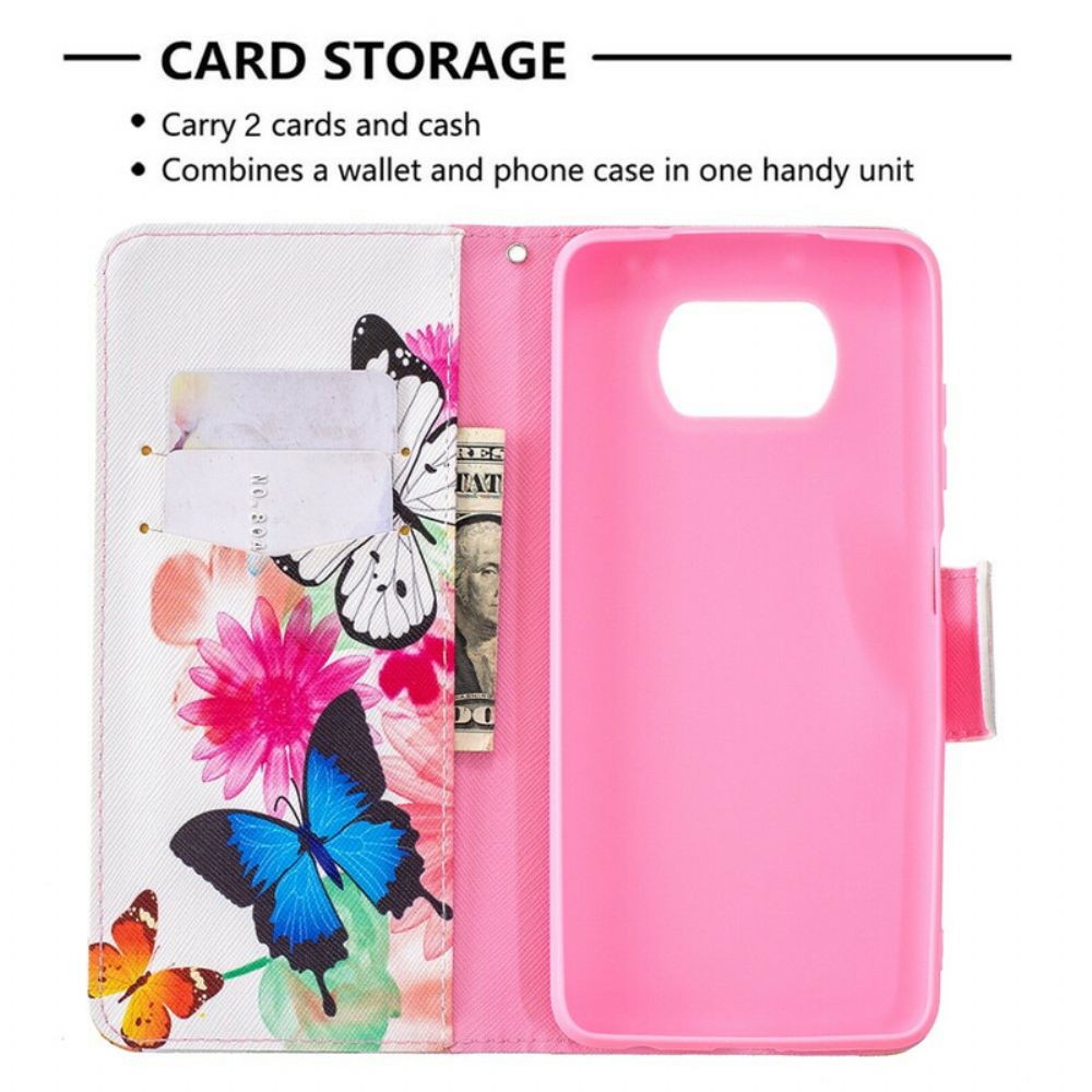 Folio-hoesje voor Poco X3 / X3 Pro / X3 NFC Geschilderde Vlinders En Bloemen