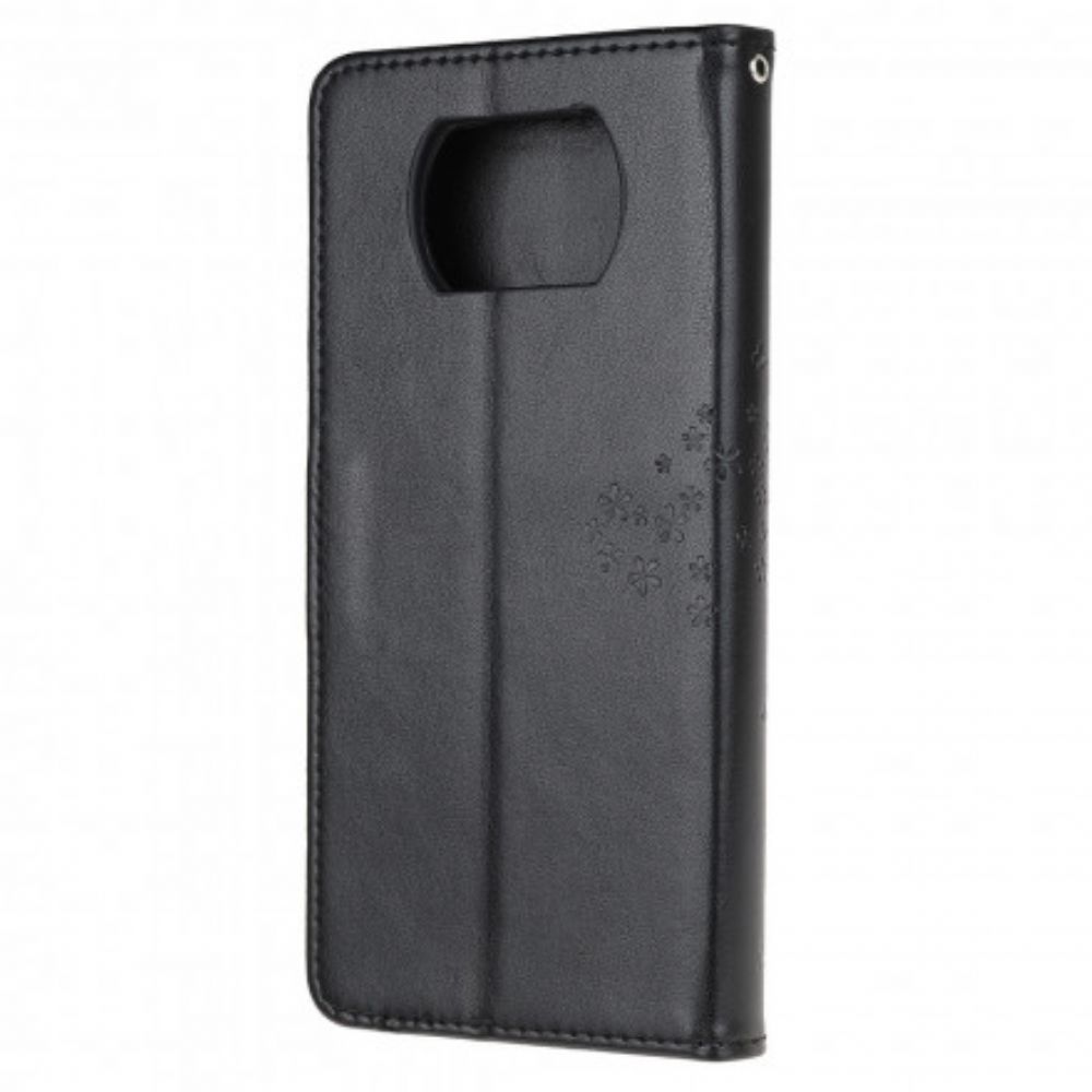 Folio-hoesje voor Poco X3 / X3 Pro / X3 NFC Met Ketting Boom En Uilen Met Bandjes