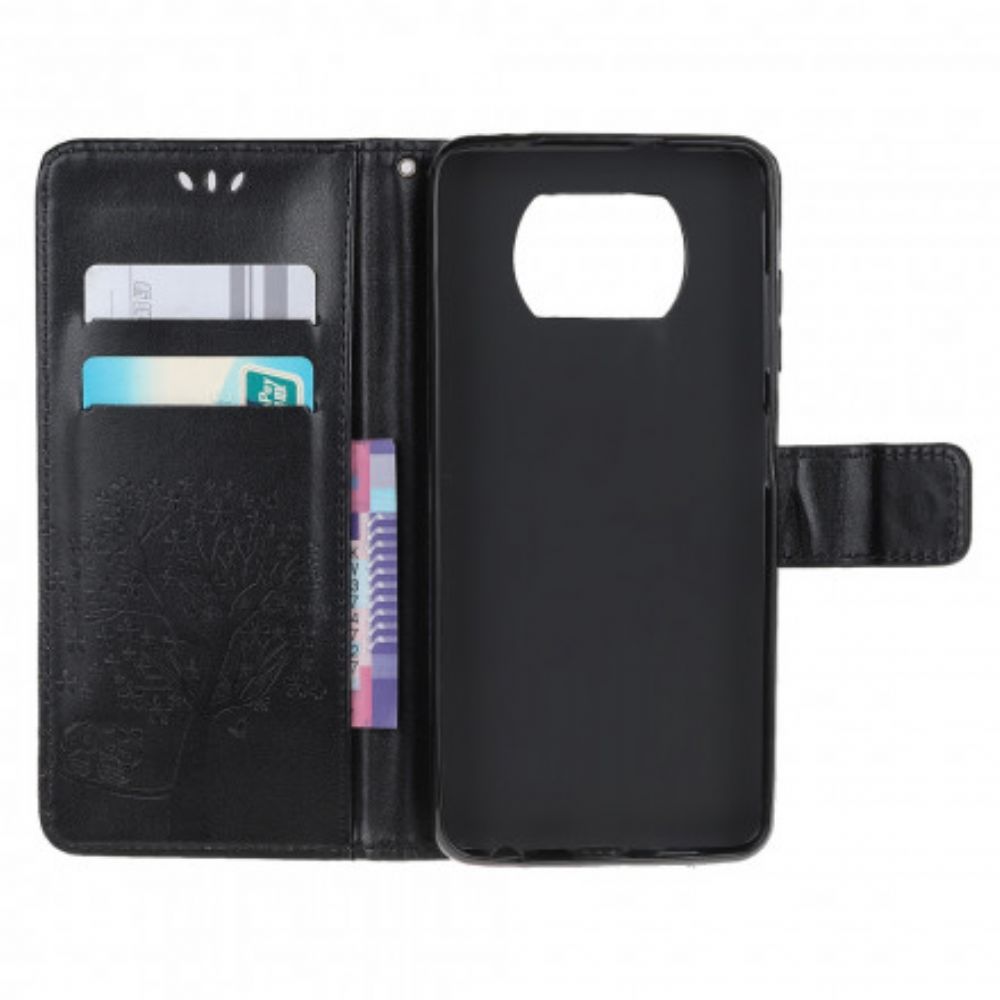 Folio-hoesje voor Poco X3 / X3 Pro / X3 NFC Met Ketting Boom En Uilen Met Bandjes
