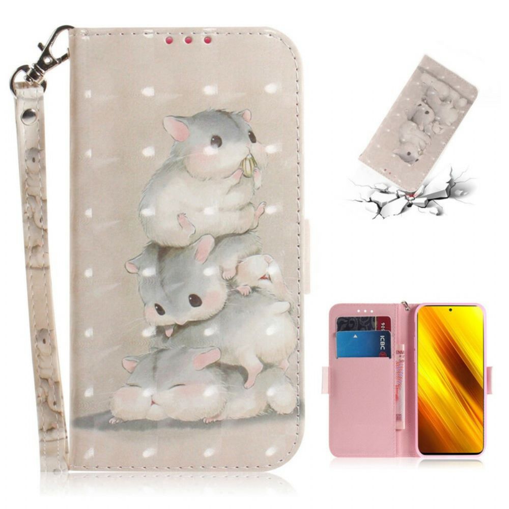 Folio-hoesje voor Poco X3 / X3 Pro / X3 NFC Met Ketting Thong Hamsters