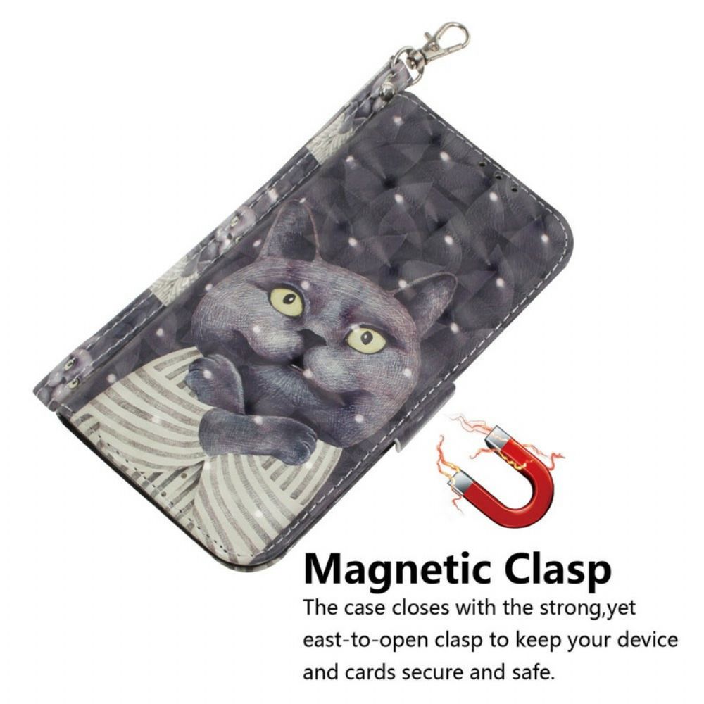 Leren Hoesje voor Poco X3 / X3 Pro / X3 NFC Met Ketting Grijze Kat Met Bandjes