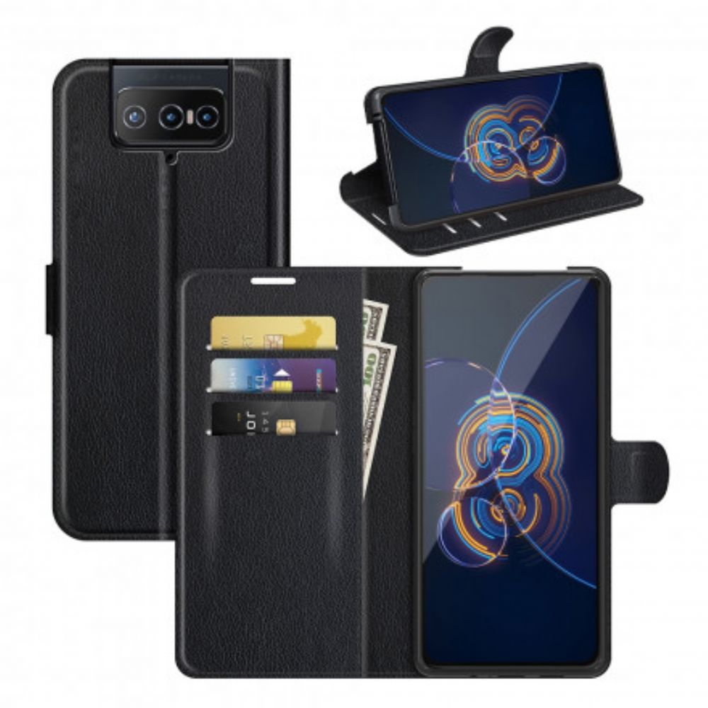 Leren Hoesje voor Asus Zenfone 8 Flip Folio-hoesje Klassiek Kunstleer