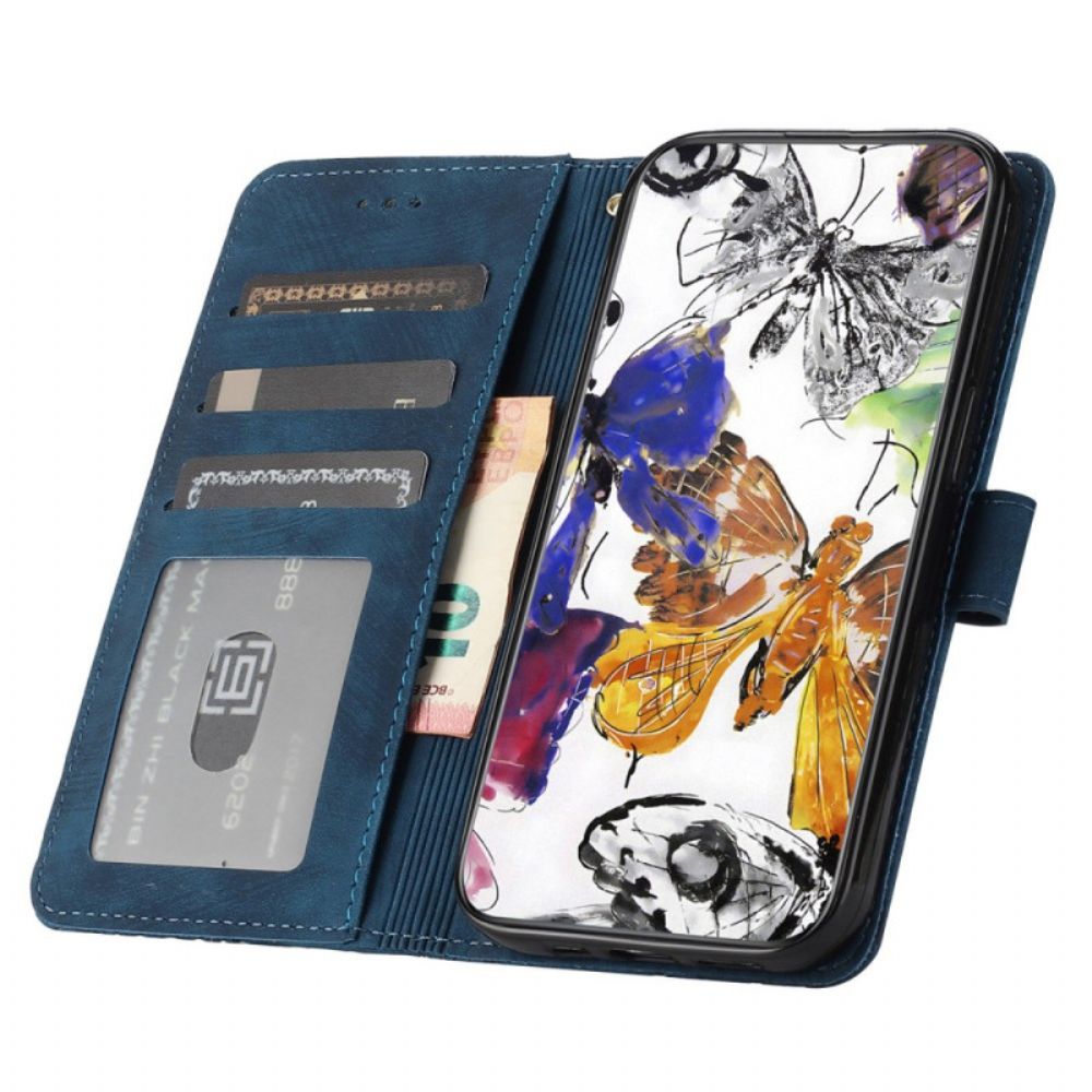 Leren Hoesje Poco C65 Vlinderpatroon Met Suède-effect