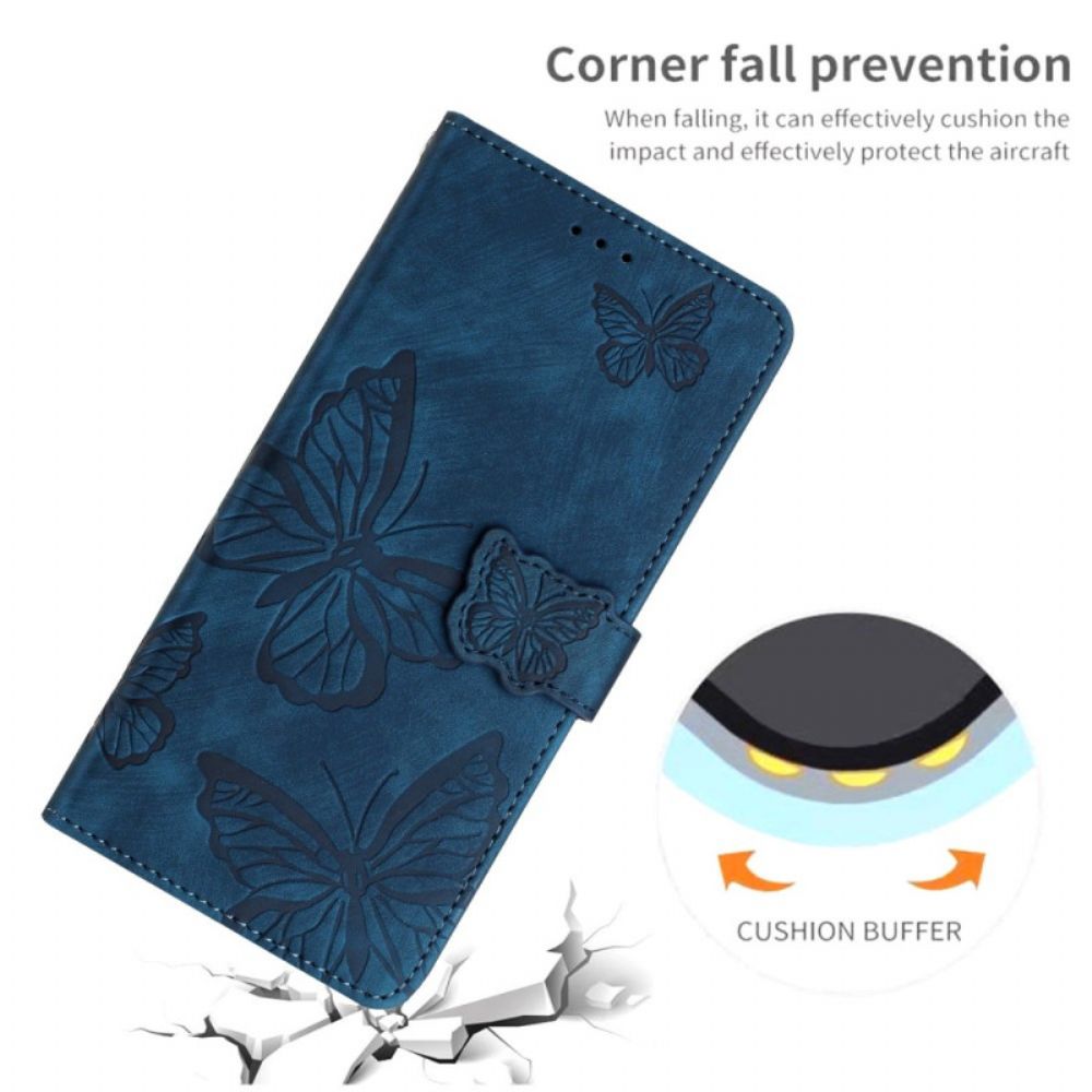 Leren Hoesje Poco C65 Vlinderpatroon Met Suède-effect
