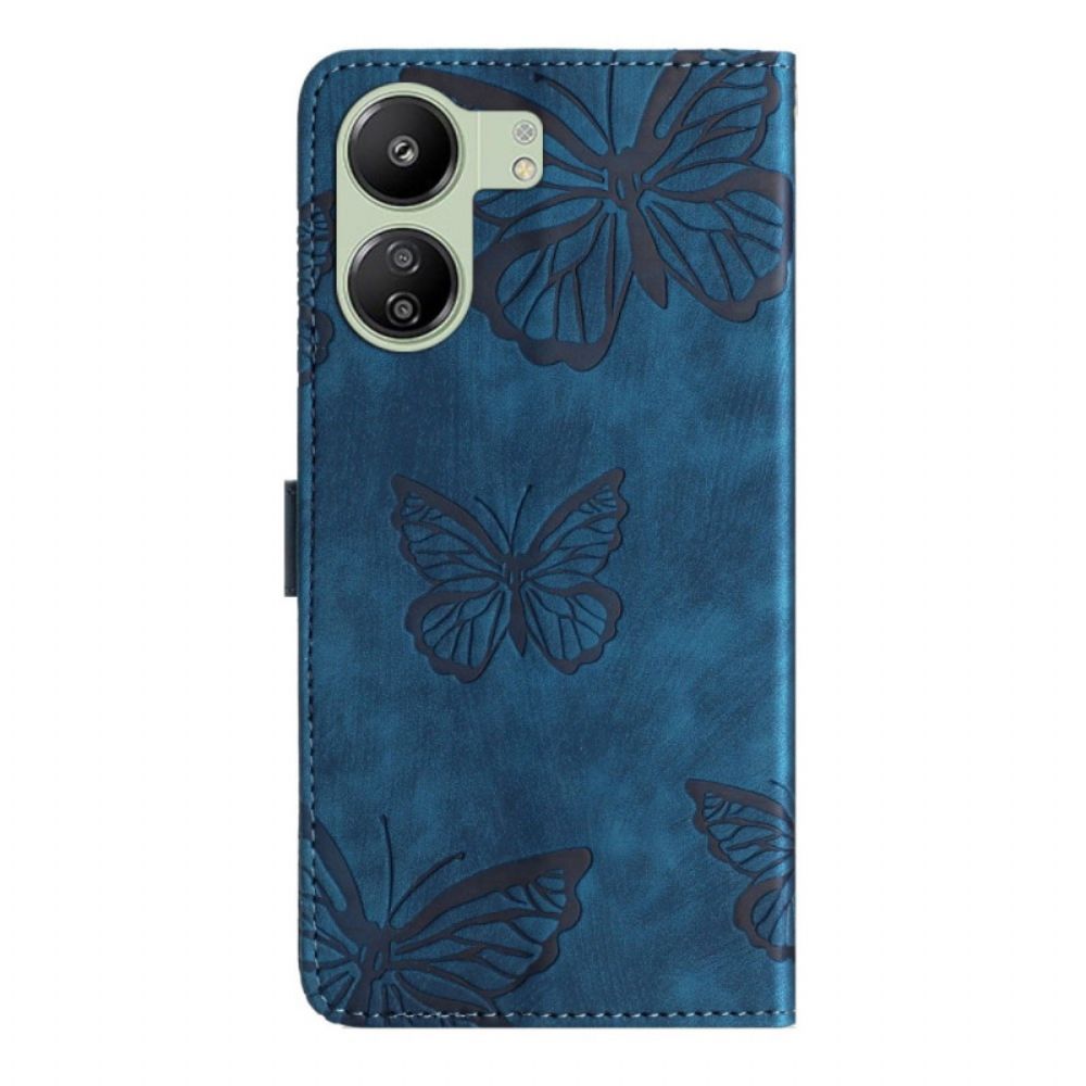 Leren Hoesje Poco C65 Vlinderpatroon Met Suède-effect