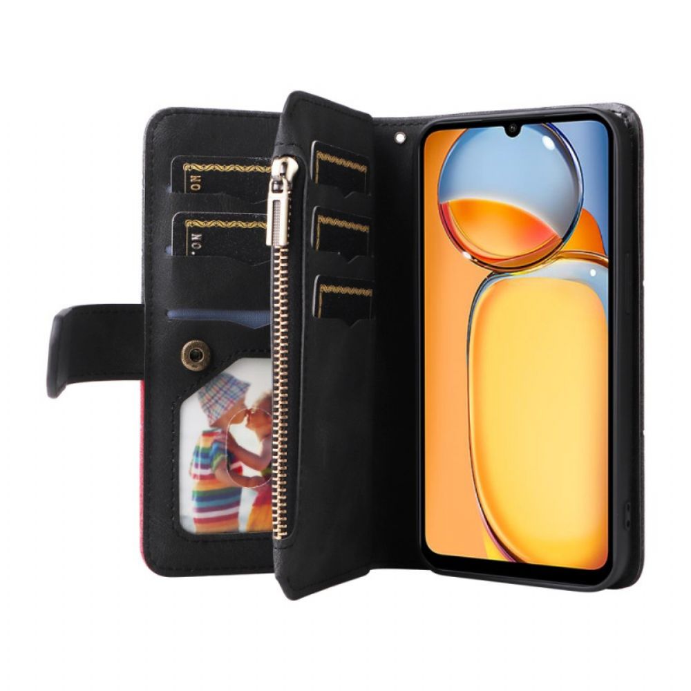 Leren Hoesje Voor Poco C65 Portemonnee Met Golvende Lijnen