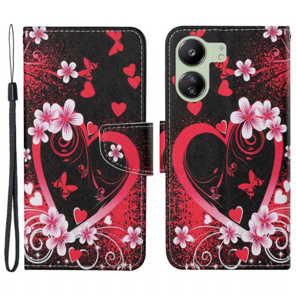 Leren Hoesje Voor Poco C65 Rood Hart Met Riem