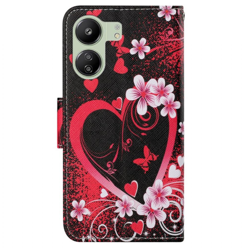 Leren Hoesje Voor Poco C65 Rood Hart Met Riem