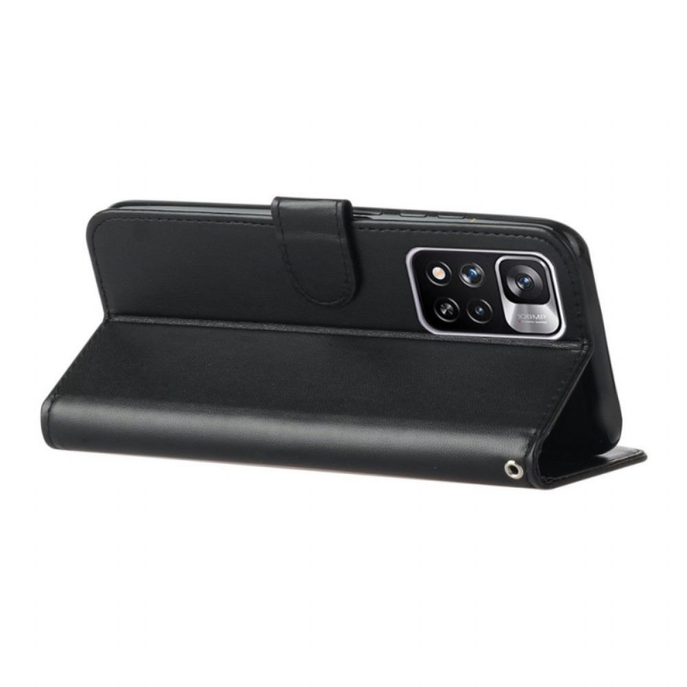 Flip Case voor Xiaomi Redmi Note 11 Pro Plus 5G Met Ketting Effen Strappy