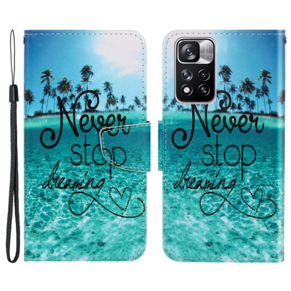 Folio-hoesje voor Xiaomi Redmi Note 11 Pro Plus 5G Met Ketting Stop Nooit Met Dromen Marineblauwe Strappy