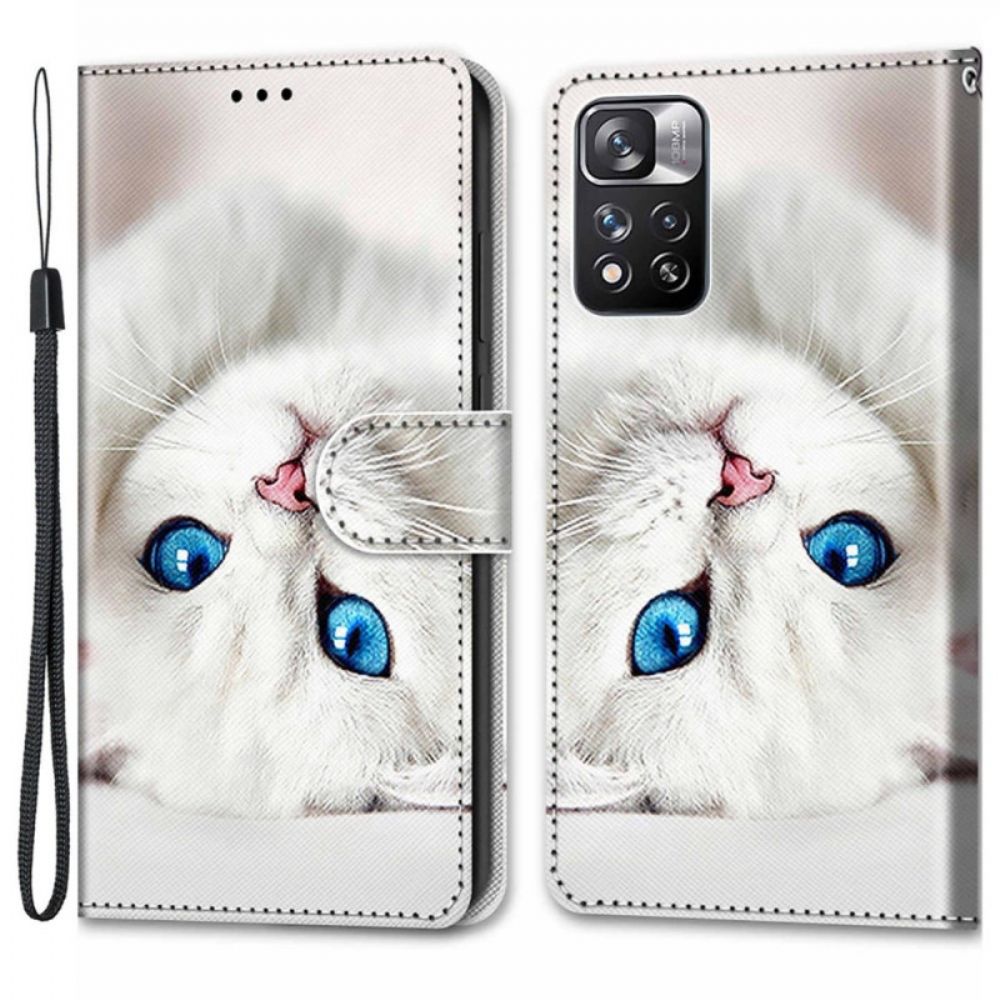 Folio-hoesje voor Xiaomi Redmi Note 11 Pro Plus 5G Met Ketting Witte Kat Met Bandjes