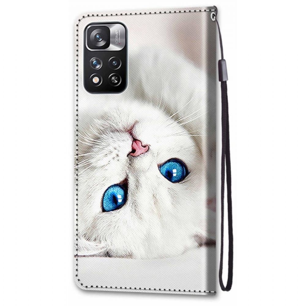 Folio-hoesje voor Xiaomi Redmi Note 11 Pro Plus 5G Met Ketting Witte Kat Met Bandjes