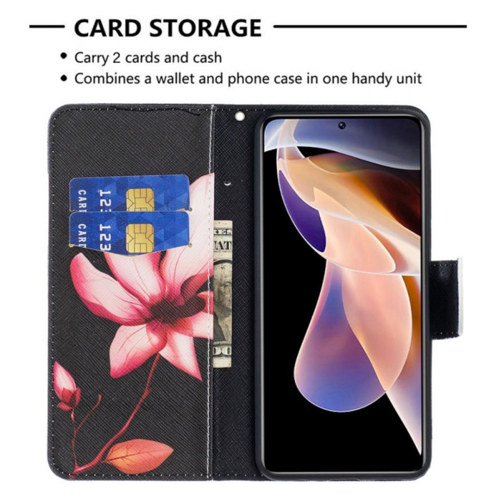 Folio-hoesje voor Xiaomi Redmi Note 11 Pro Plus 5G Roze Bloem