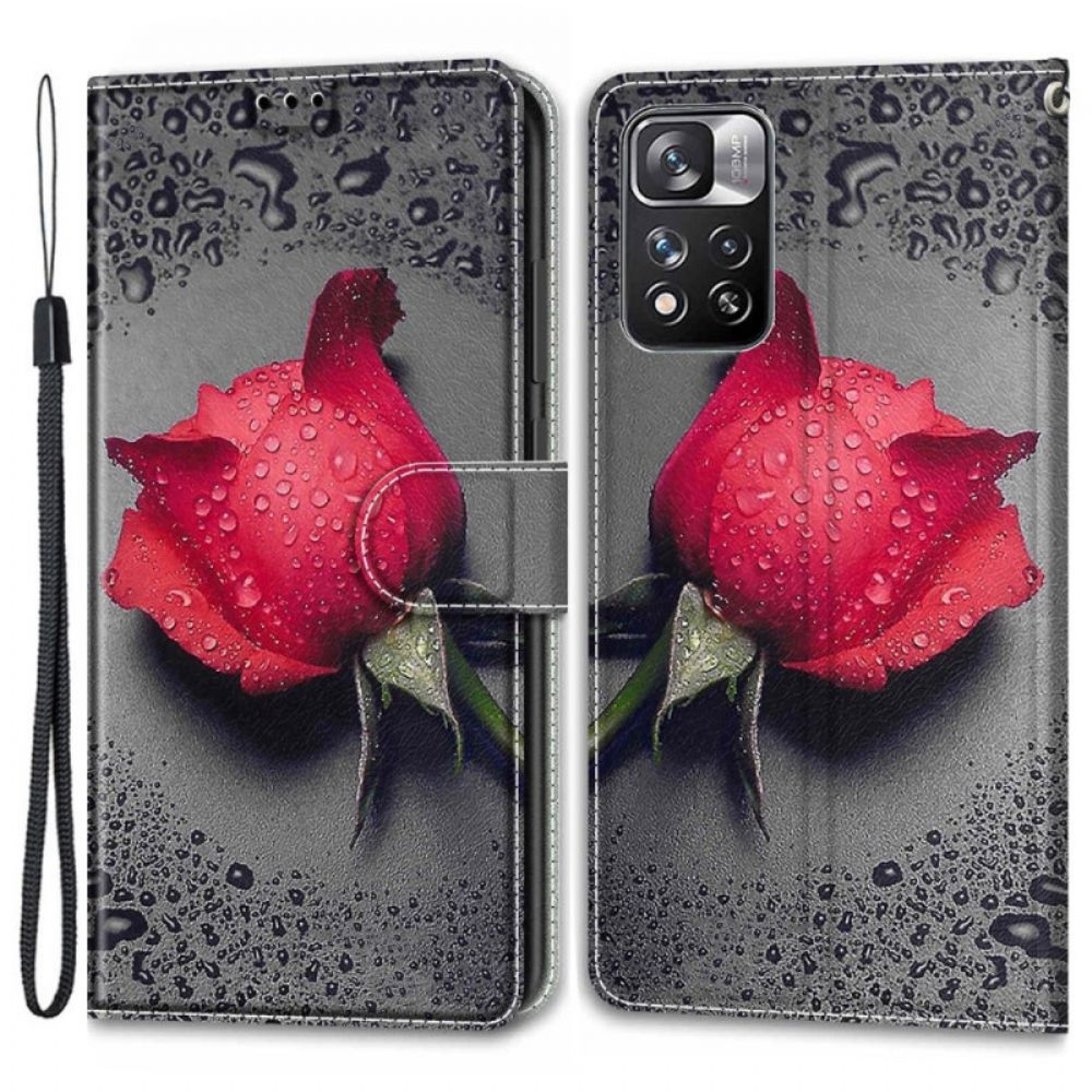 Folio-hoesje voor Xiaomi Redmi Note 11 Pro Plus 5G Rozen Met Riem
