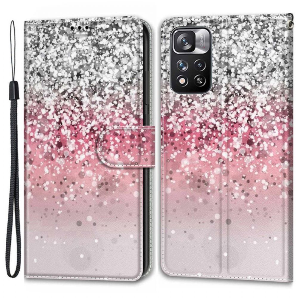 Leren Hoesje voor Xiaomi Redmi Note 11 Pro Plus 5G Pailletten Met Riem