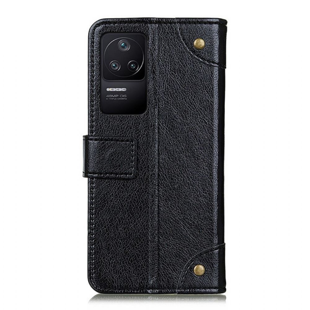Folio-hoesje voor Poco F4 Vintage Klinknagels Nappaleer Stijl