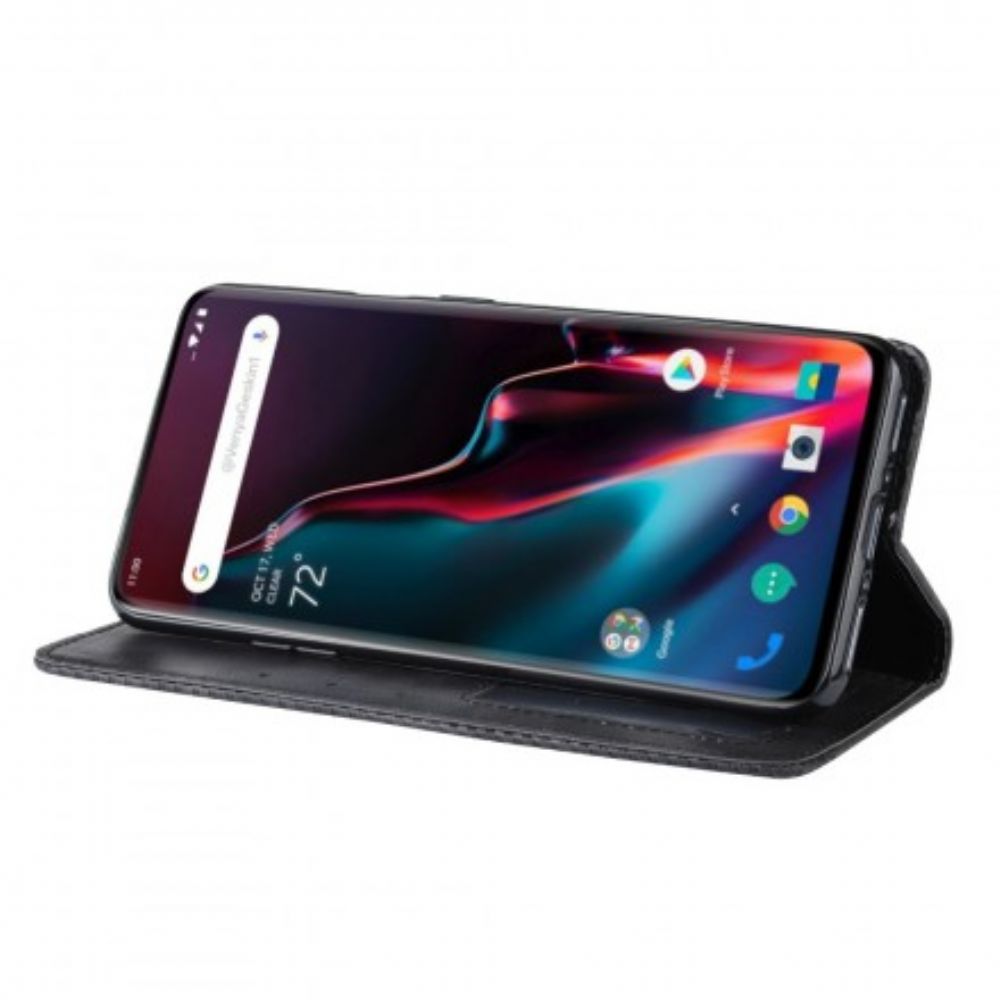 Bescherming Hoesje voor OnePlus 7 Pro Folio-hoesje Vintage Gestileerd Leereffect