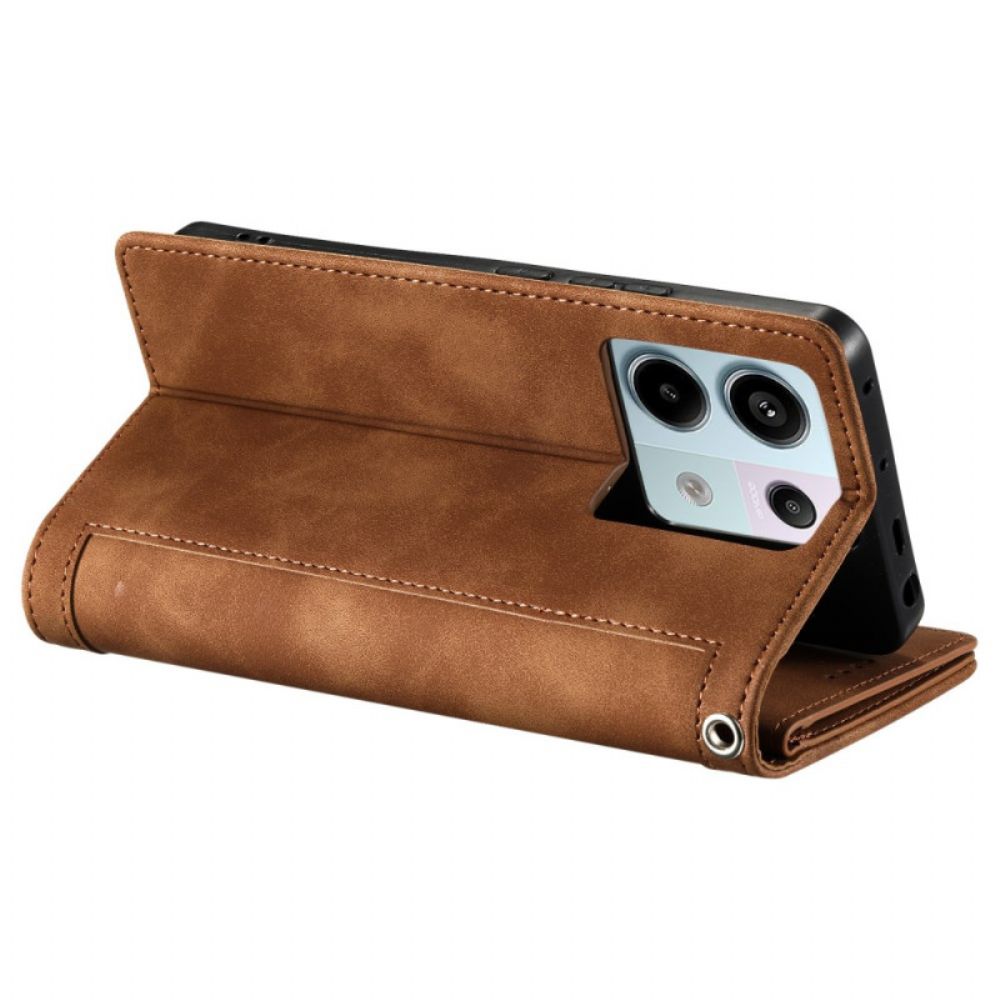 Flip Case Leren Poco C75 Multifunctioneel Met Riempje