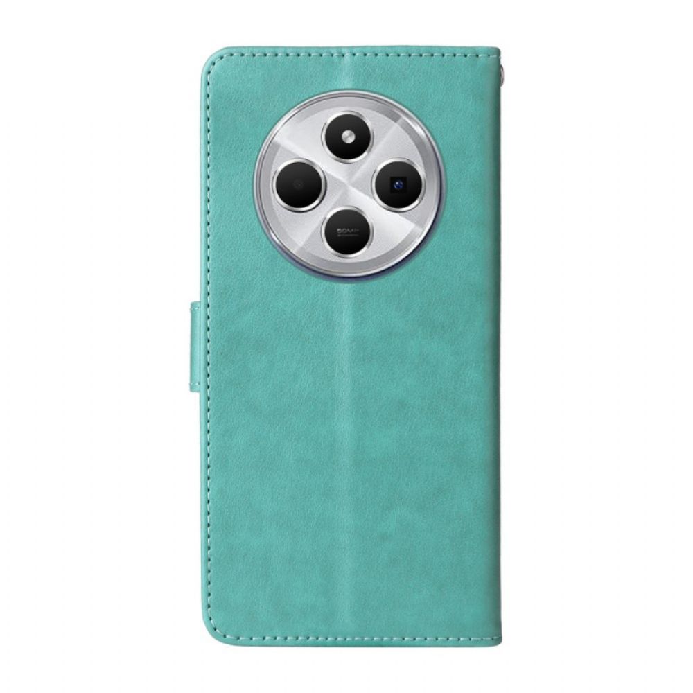 Folio-hoesje Poco C75 Bloemen En Vlinders Met Koord