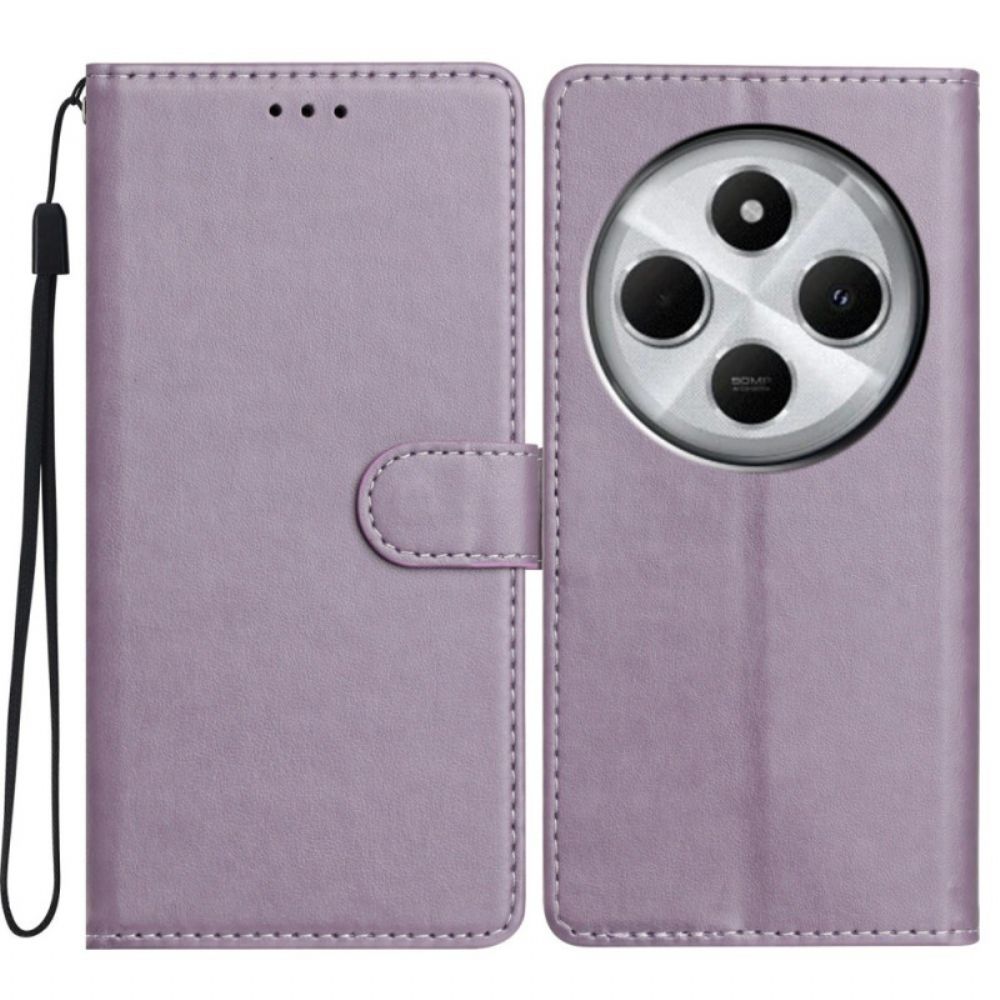 Folio-hoesje Poco C75 Effen Leer-effect Met Bandje