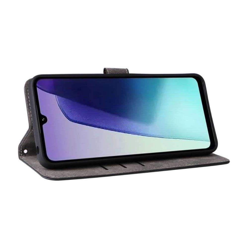 Folio-hoesje Poco C75 Suède-effect Rfid-blokkering Met Bandje