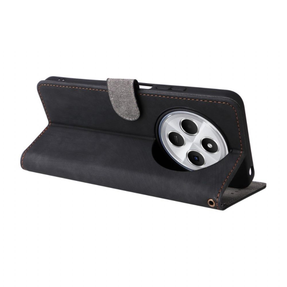 Folio-hoesje Poco C75 Suède-effect Rfid-blokkering Met Bandje