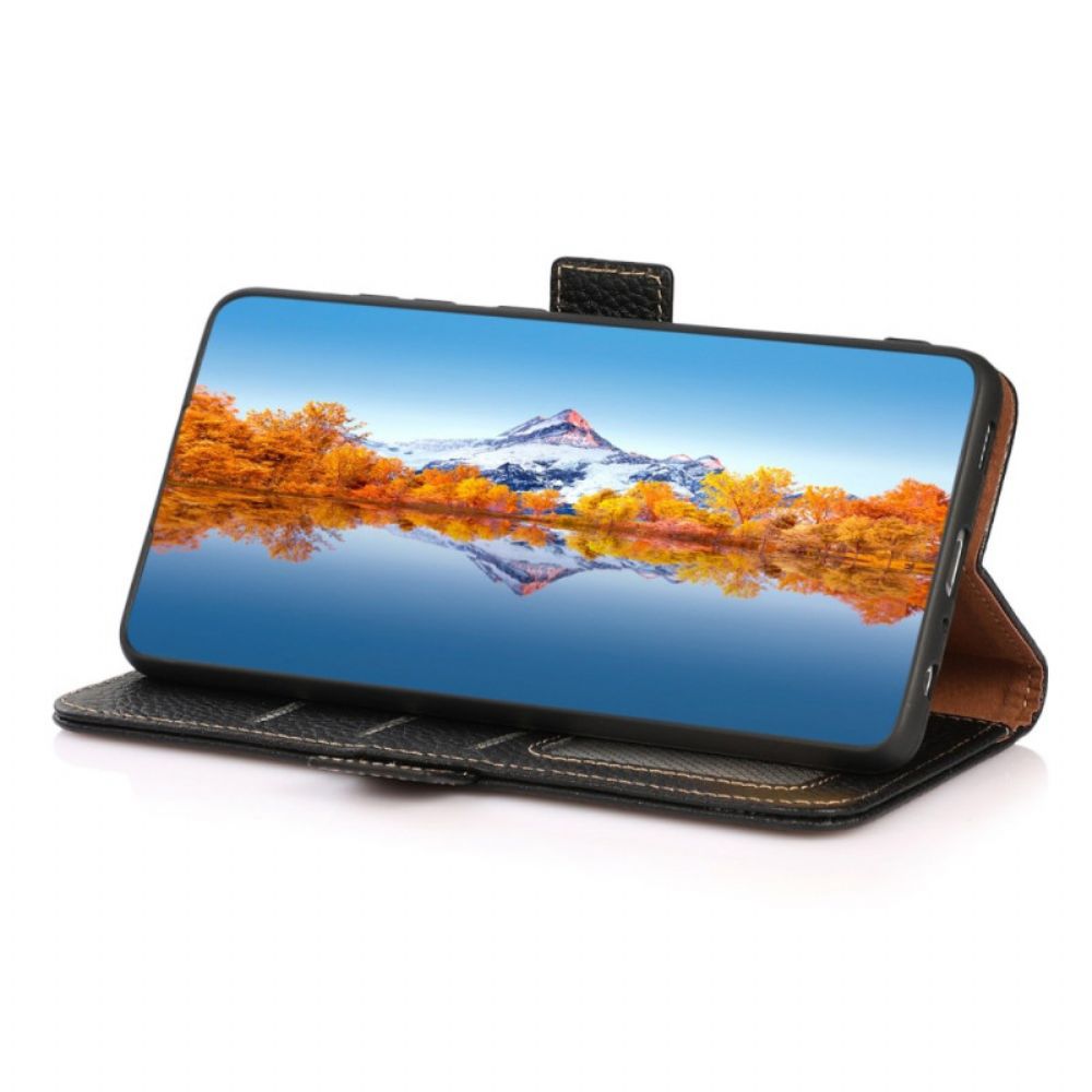 Folio-hoesje Poco C75 Telefoonhoesje Lychee Leer Met Rfid-blokkering