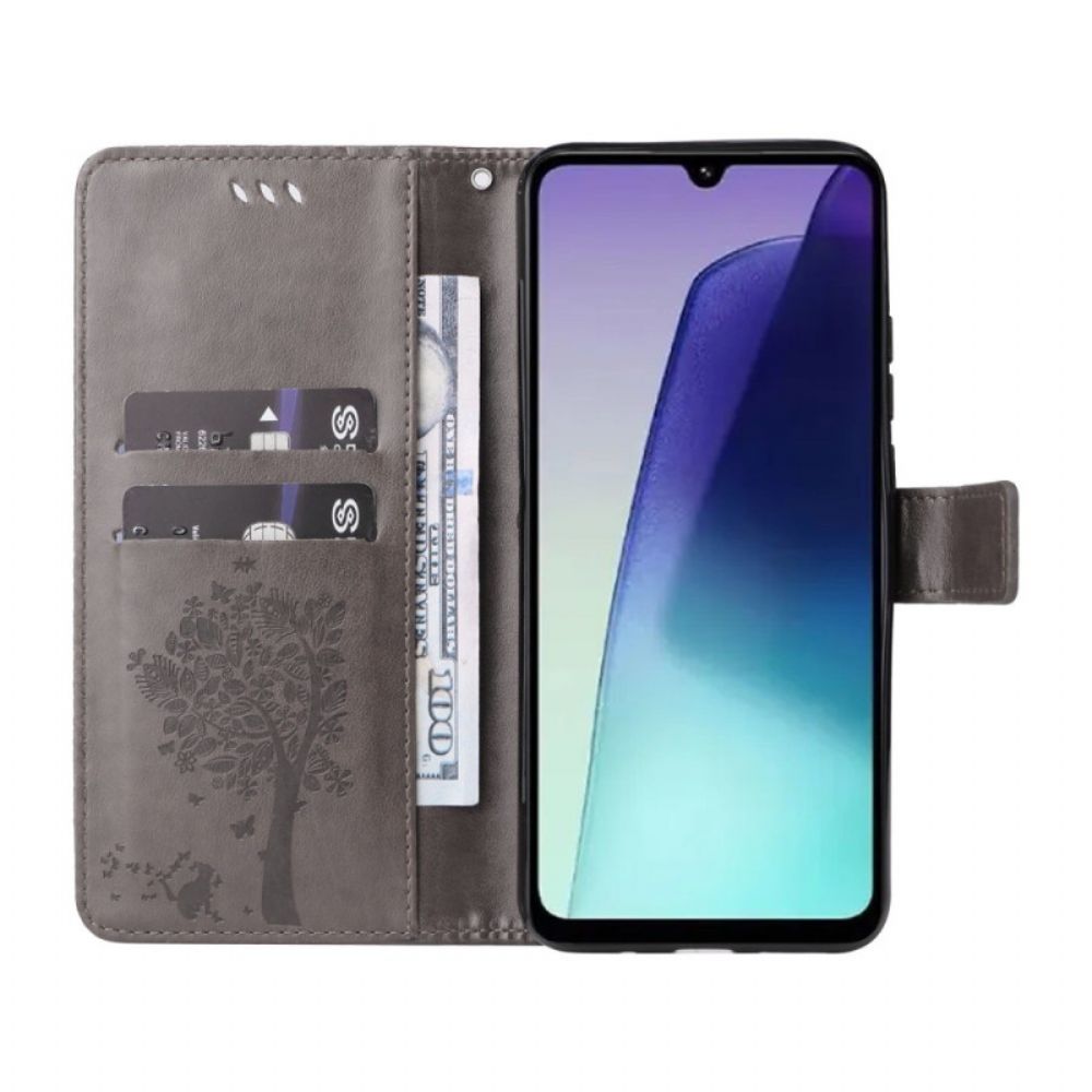 Leren Hoesje Poco C75 Kat En Boom Met Bandje