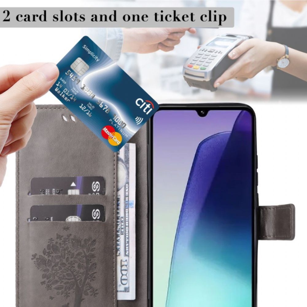 Leren Hoesje Poco C75 Kat En Boom Met Bandje