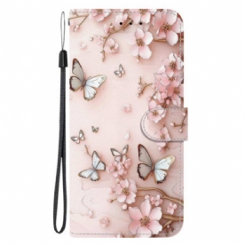 Leren Hoesje Poco C75 Roségouden Bloemen