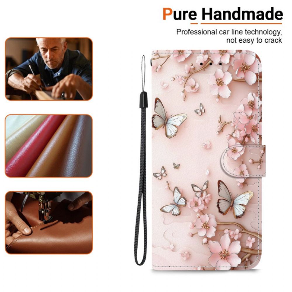 Leren Hoesje Poco C75 Roségouden Bloemen