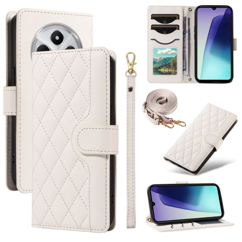 Leren Hoesje Voor Poco C75 Gewatteerd Met Schouderband En Polsband