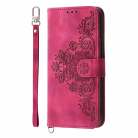 Leren Hoesje Voor Poco C75 Suède-effect Vetersluiting Met Bandje En Schouderband