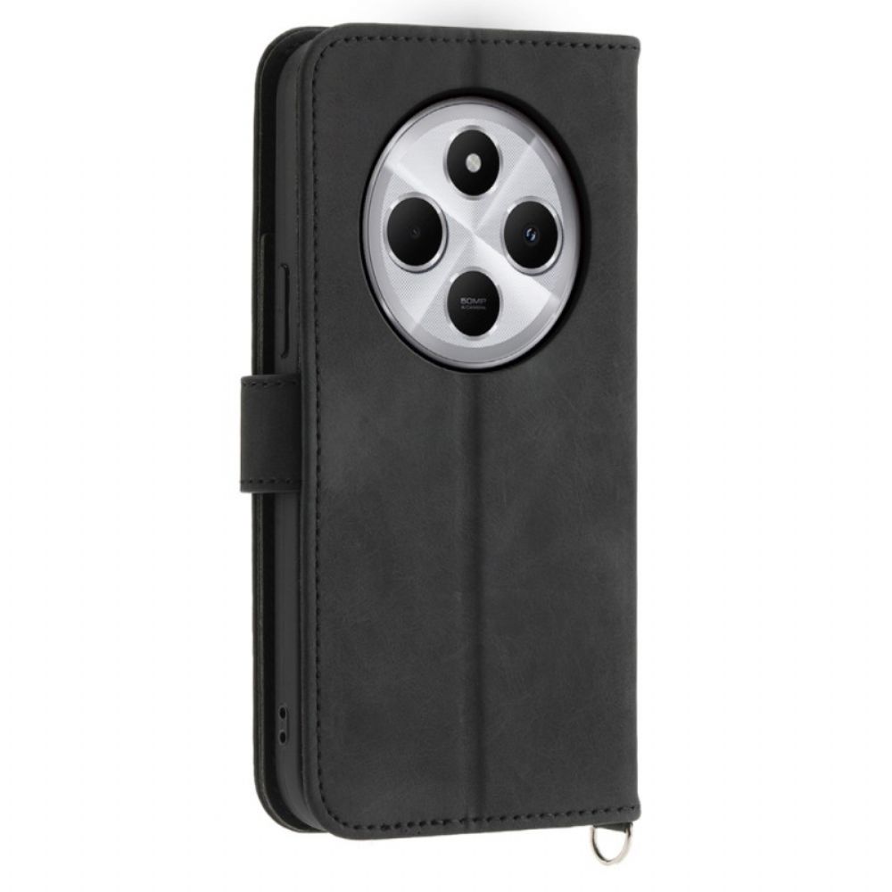 Leren Hoesje Voor Poco C75 Suède-effect Vetersluiting Met Bandje En Schouderband