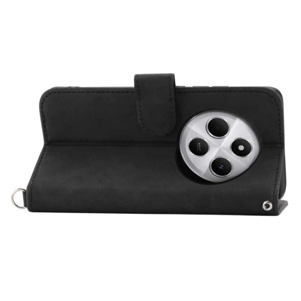 Leren Hoesje Voor Poco C75 Suède-effect Vetersluiting Met Bandje En Schouderband