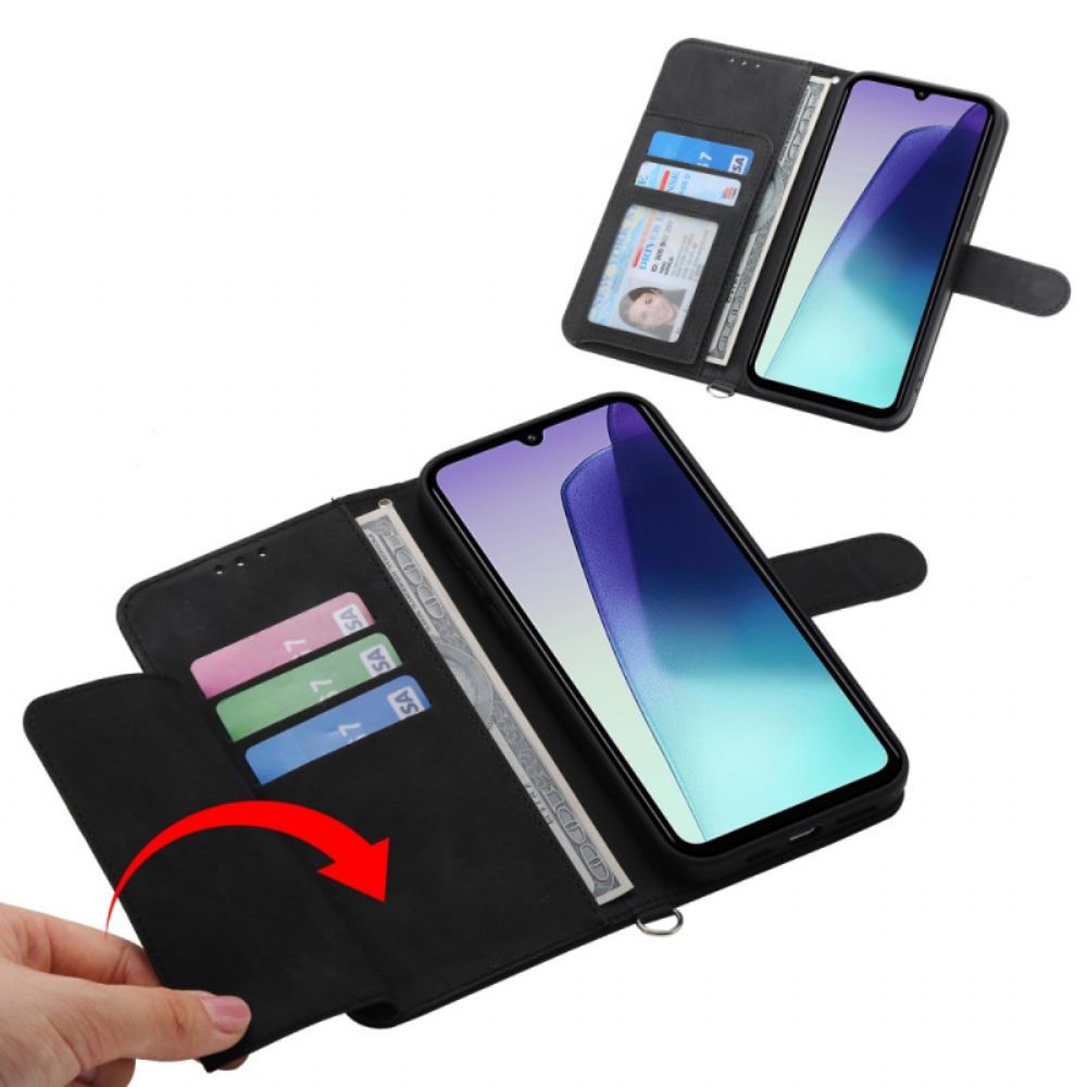 Leren Hoesje Voor Poco C75 Suède-effect Vetersluiting Met Bandje En Schouderband