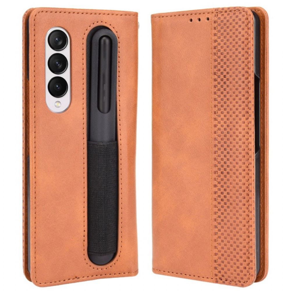 Bescherming Hoesje voor Samsung Galaxy Z Fold 4 Folio-hoesje Retro Pen Rang