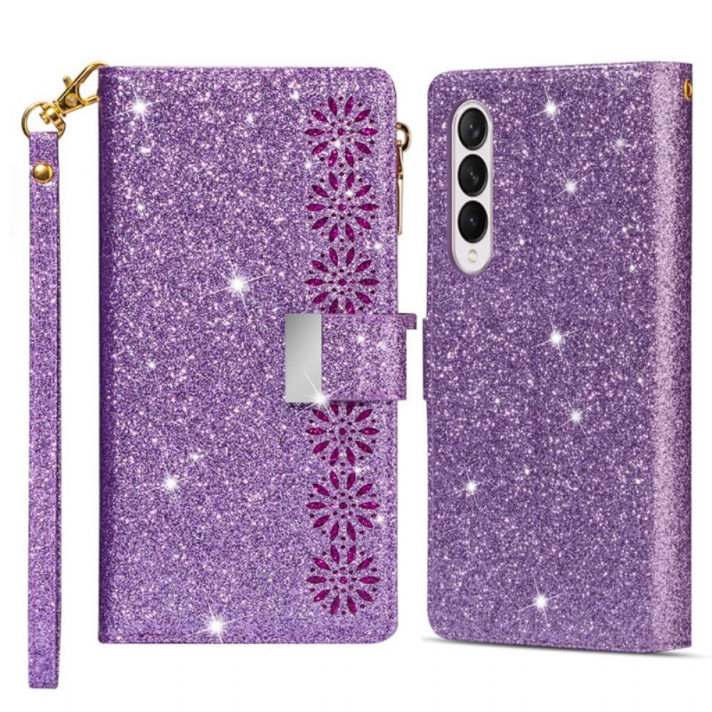Folio-hoesje voor Samsung Galaxy Z Fold 4 Ultra Lovertjes Met Riem