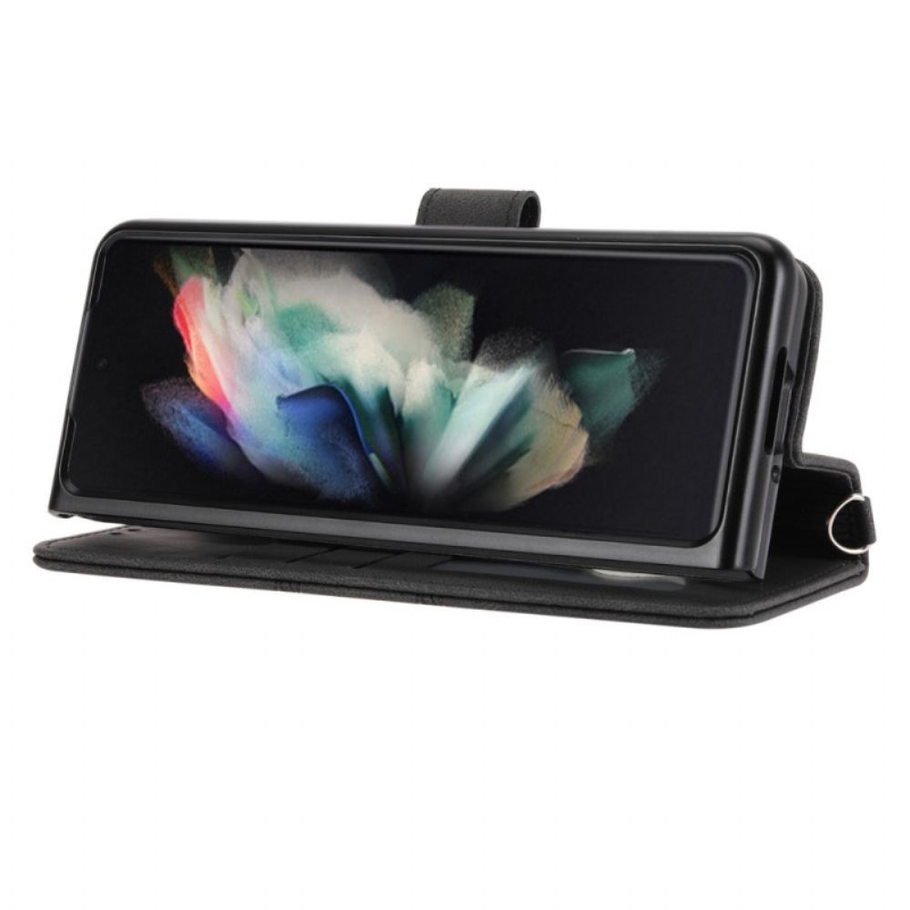 Leren Hoesje voor Samsung Galaxy Z Fold 4 Faux Lederen Riem Patroon