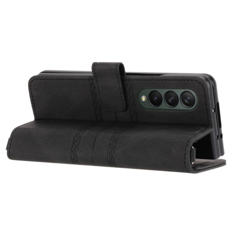 Leren Hoesje voor Samsung Galaxy Z Fold 4 Faux Lederen Riem Patroon
