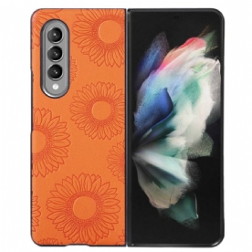 Telefoonhoesje voor Samsung Galaxy Z Fold 4 Zonnebloempatroon Gecoat Imitatieleer