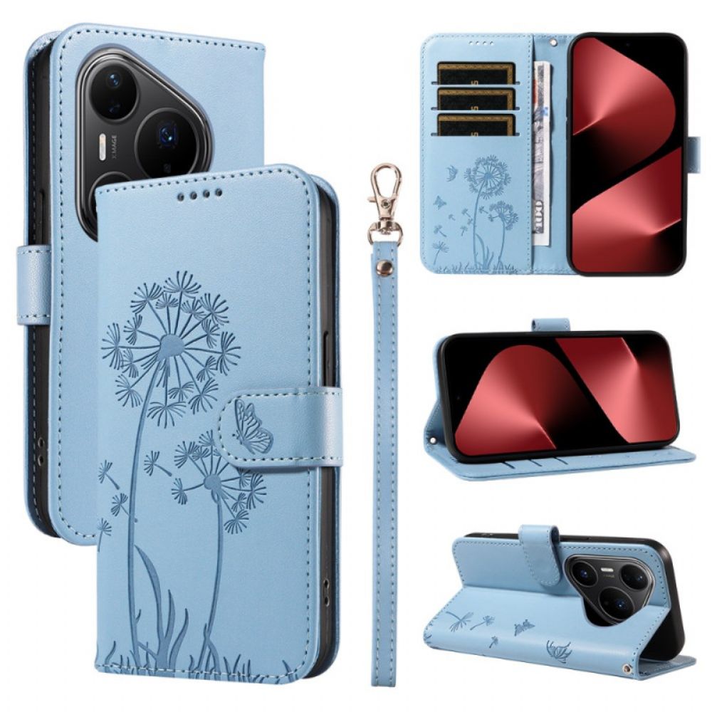 Flip Case Leren Huawei Pura 80 Pro Paardenbloempatroon En Bandje