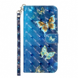Flip Case voor Samsung Galaxy S21 5G Lichtvlek Vlinders Met Koord