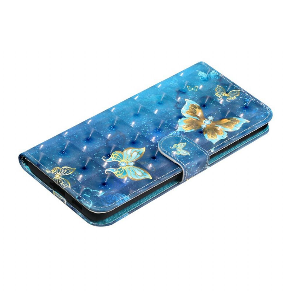 Flip Case voor Samsung Galaxy S21 5G Lichtvlek Vlinders Met Koord