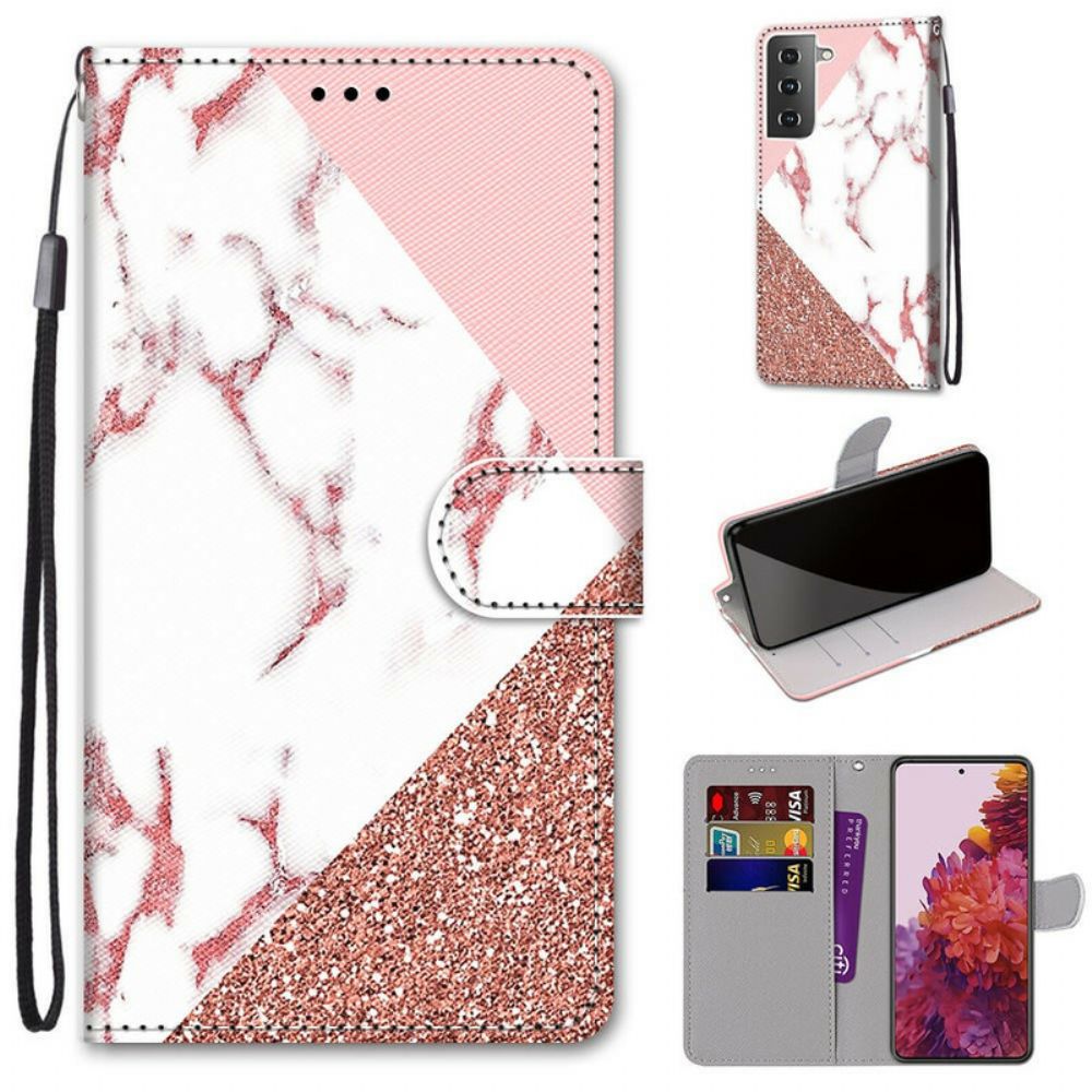 Folio-hoesje voor Samsung Galaxy S21 5G Marmer En Glitter Driehoek