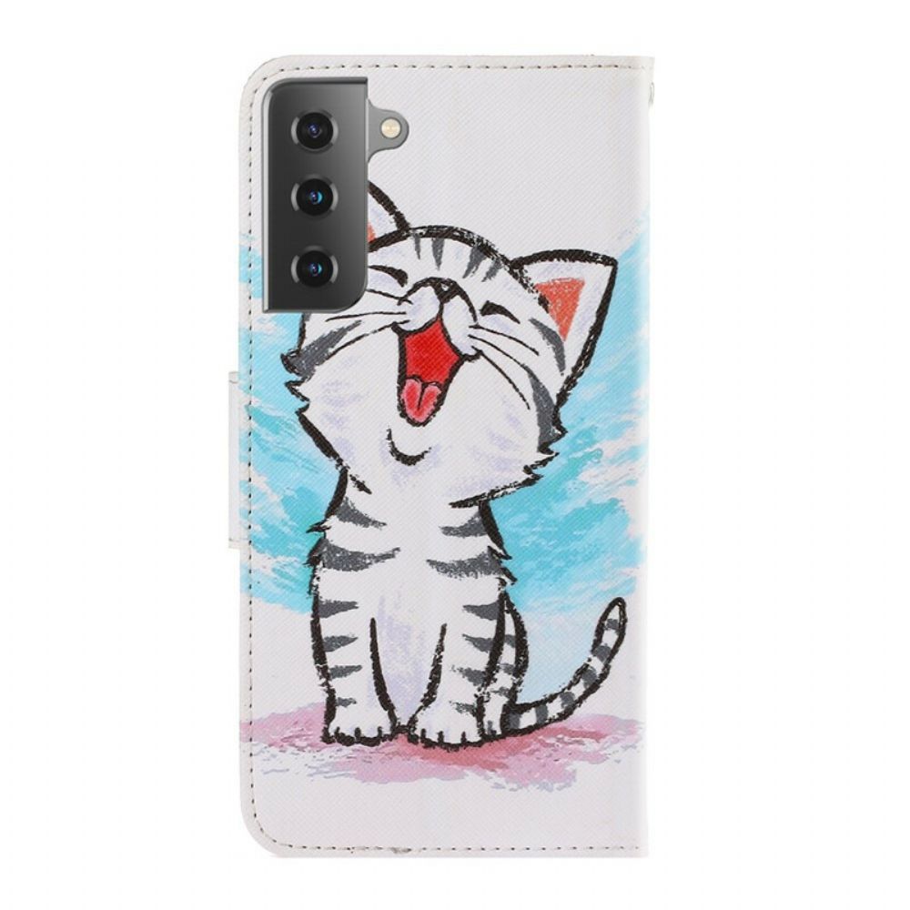 Folio-hoesje voor Samsung Galaxy S21 5G Met Ketting Thong Kleur Kitten