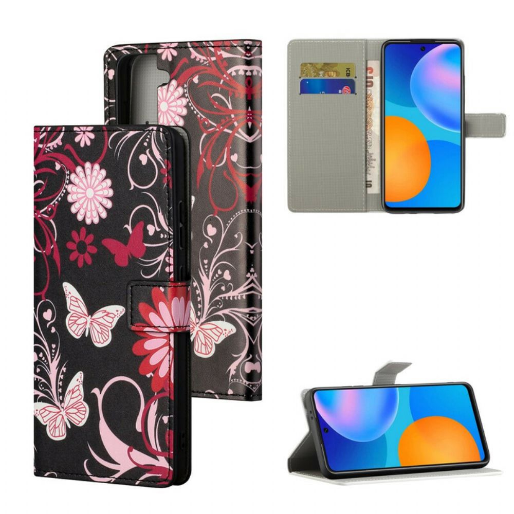 Folio-hoesje voor Samsung Galaxy S21 5G Vlinders En Bloemen